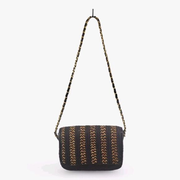 Deena & Ozzy Wheat Straw Paille De Ble Woven Shoulder Bag - Golden Chain - Picture 15 of 16